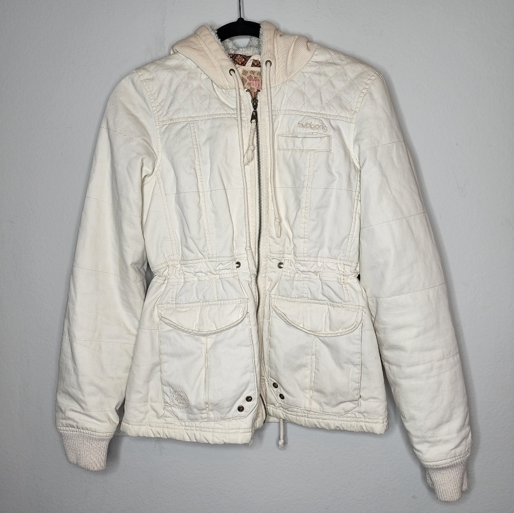 Billabong Cream 100% Cotton Zip Hooded Jacket Size Medium